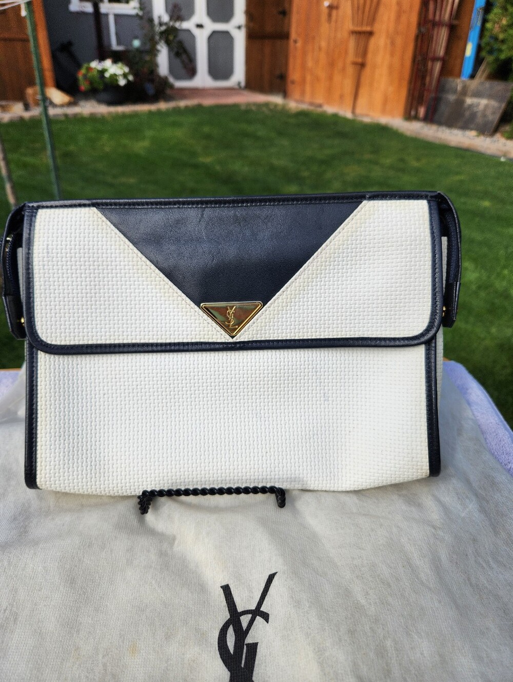 Authentic Yves Saint Laurent White and Black Envelope Clutch